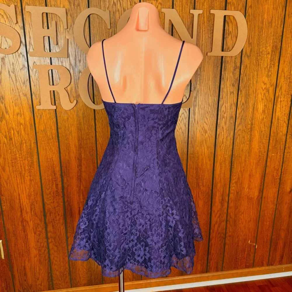 Vintage Y2K Lace Mini Dress Women 7/8 Purple Sequin Corset Punk Grunge Indie USA - Picture 4 of 5